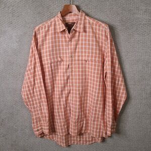 Bob Timberlake Shirt Mens L Orange Plaid Button Down Cotton Long Sleeve Casual